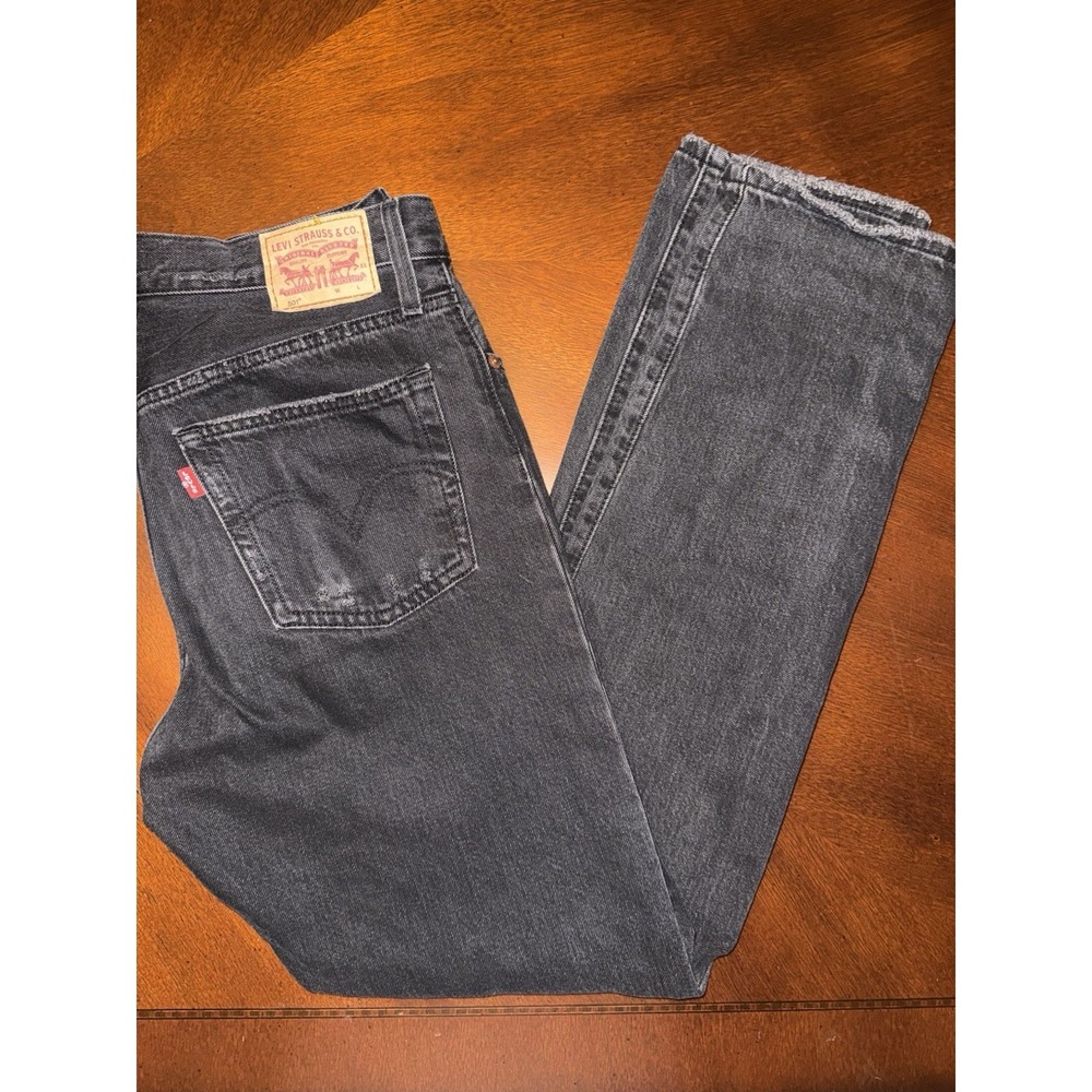 Levi's 501 Womens 29 Original Straight Leg Jeans Black Distressed Grunge Vintage